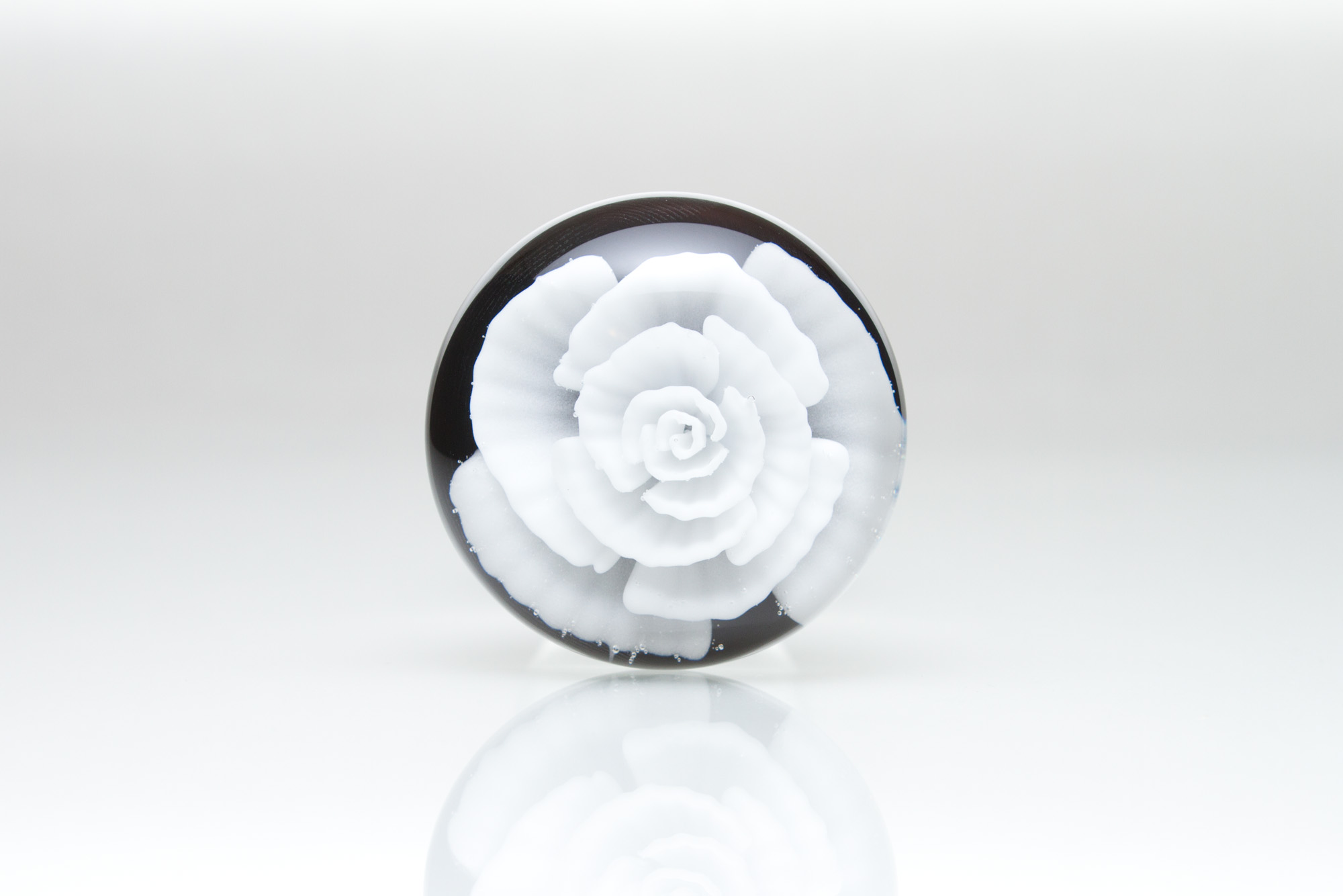 Back View white rose glass butt plug by Hedonic Glass